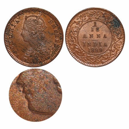Victoria Empress, Copper, 1/12 Anna, 1899, Calcutta Mint, No mint mark, Obv B, Multiple di