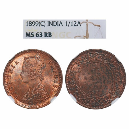 Victoria Empress, Copper, 1/12 Anna, 1899, Calcutta Mint, No mint mark, Obv B. F. Prid 804