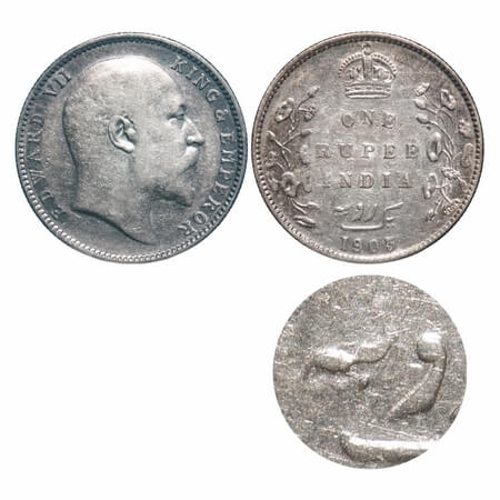 Edward VI, Silver, Rupee, 1903, Calcutta Mint, No mint mark, Error, Out of normal 5 Diamon