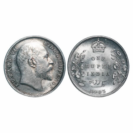Edward VII, Silver, Rupee, 1903, Calcutta Mint, No mint mark, Normal 5 Diamonds. F. Prid 1