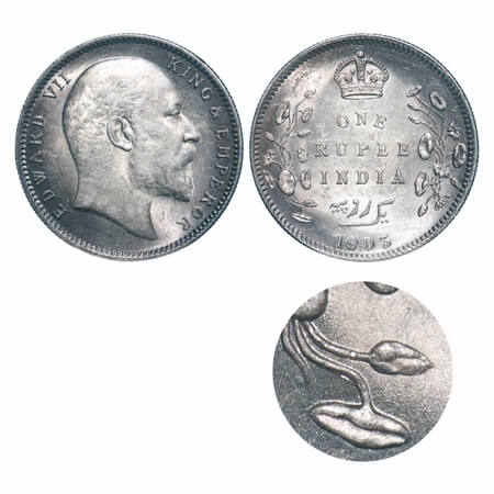 Edward VI, Silver, Rupee, 1903, Calcutta Mint, No mint mark, Dot on left side bottom stem 