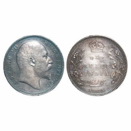Edward VI, Silver, Rupee, 1903, Bombay Mint, 'B' incused & dot, Ghost on Rev. F. Prid 199.