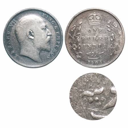 Edward VI, Silver, Rupee, 1904, Bombay Mint, 'B' incused & dot, Error, 4 Diamonds in Urdu 