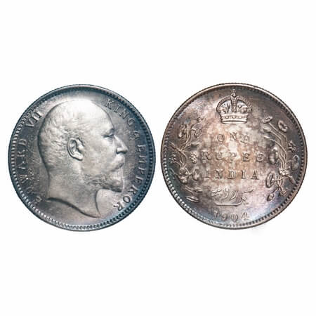 Edward VI, Silver, Rupee, 1904, Calcutta Mint, No mint mark, Normal 5 Diamonds. F. Prid 19