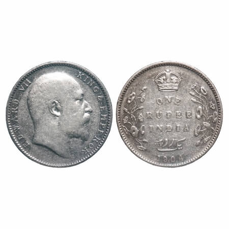 Edward VI, Silver, Rupee, 1904, Bombay Mint, 'B' incused & dot, 5 Diamonds & bottom stroke