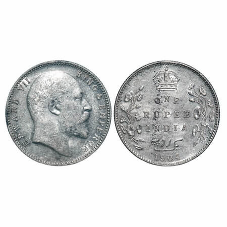 Edward VII, Silver, Rupee, 1904, Bombay Mint, 'B' incused & dot, 5 Diamonds, Bottom stroke