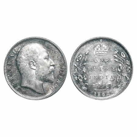 Edward VII, Silver, Rupee, 1904, Bombay Mint, 'B' incused & dot, 5 Diamonds & bottom strok