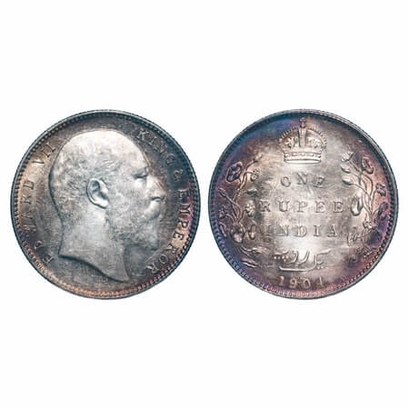 Edward VI, Silver, Rupee, 1904, Bombay Mint, 'B' incused & dot, 5 Diamonds & bottom stroke