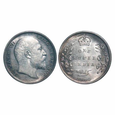 Edward VI, Silver, Rupee, 1905, Calcutta Mint, No mint mark, Ghost on Rev. F. Prid 191. GK