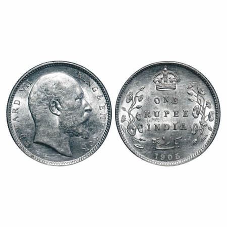 Edward VII, Silver, Rupee, 1905, Calcutta Mint, No mint mark, Die crack on Rev. F. Prid 19