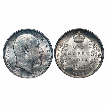 Edward VII, Silver, Rupee, 1905, Calcutta Mint, No mint mark. F. Prid 191. GK 934. Uncircu