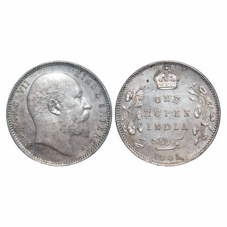 Edward VII, Silver, Rupee, 1905, Bombay Mint, 'B' incused & dot, Top stroke of numeral 5 l