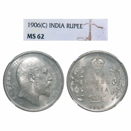 Edward VII, Silver, Rupee, 1906, Calcutta Mint, No mint mark. F. Prid 192. GK 938. NGC Sla