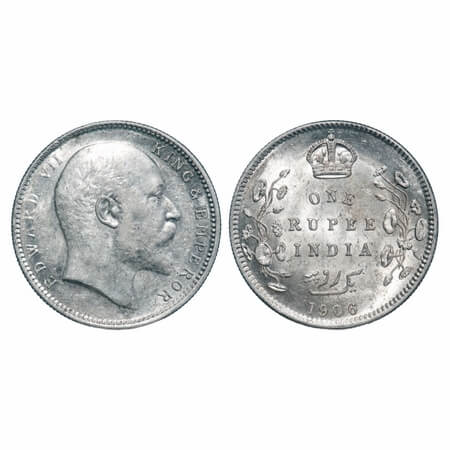 Edward VII, Silver, Rupee, 1906, Calcutta Mint, No mint mark. F. Prid 192. GK 938. Uncircu