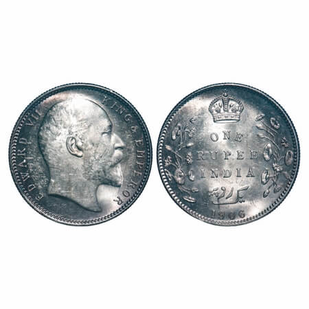 Edward VI, Silver, Rupee, 1906, Calcutta Mint, No mint mark. F. Prid 192. GK 938. Uncircul