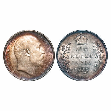 Edward VI, Silver, Rupee, 1906, Bombay Mint, 'B' incused & dot. F. Prid 202. GK 940. Uncir