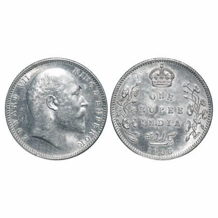 Edward VII, Silver, Rupee, 1906, Bombay Mint, 'B' incused & dot. F. Prid 202. GK 940. Almo