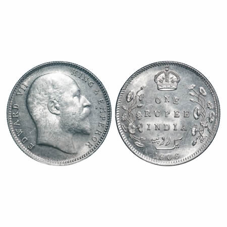 Edward VII, Silver, Rupee, 1906, Bombay Mint, 'B' incused & dot. F. Prid 202. GK 940. Unci