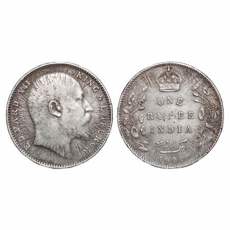 Edward VII, Silver, Rupee, 1908, Bombay Mint, Error, Sun burst Error. Extremely Fine+. Rar