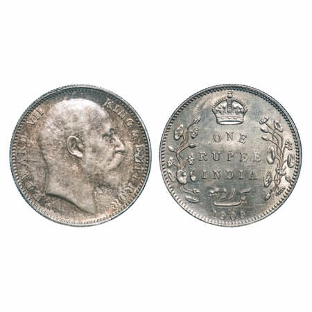 Edward VII, Silver, Rupee, 1909, Bombay Mint, 'B' incused & dot. F. Prid 205. GK 952. Unci