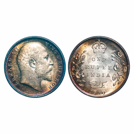 Edward VI, Silver, Rupee, 1910, Calcutta Mint, No mint mark, More spacing between the year
