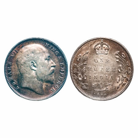 Edward VI, Silver, Rupee, 1910, Bombay Mint, 'B' incused & dot, Last numerals '10' struck 