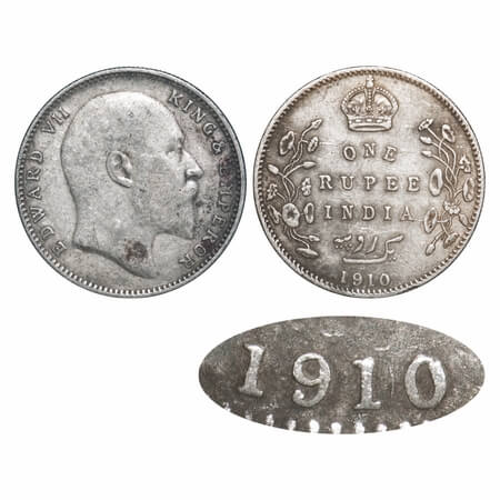 Edward VII, Silver, Rupee, 1910, Bombay Mint, 'B' incused & dot, Last numerals '10' struck