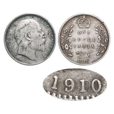 Edward VII, Silver, Rupee, 1910, Bombay Mint, 'B' incused & dot, Last numerals '10' struck