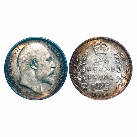 Edward VI, Silver, Rupee, 1910, Bombay Mint, 'B' incused & dot, Less spacing between the y