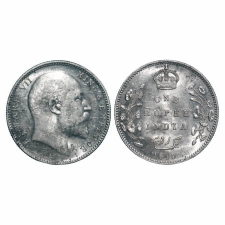 Edward VII, Silver, Rupee, 1910, Bombay Mint, 'B' incused & dot, Less space between the ye