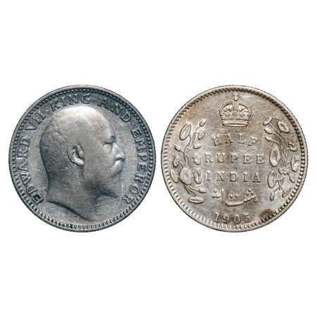 Edward VII, Silver, Half Rupee, 1905, Calcutta Mint, No mint mark. F. Prid Unlisted. GK 96