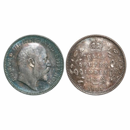 Edward VII, Silver, Half Rupee, 1905, Calcutta mInt, No mint mark. F. Prid Unlisted. GK 96