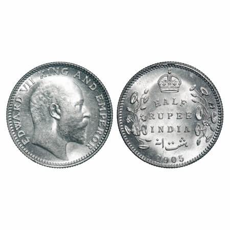 Edward VI, Silver, Half Rupee, 1905, Calcutta Mint, No mint mark. F. Prid Unlisted. GK 960