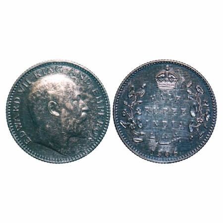 Edward VII, Silver, Half Rupee, 1906, Bombay Mint, 'B' incused & no dot. F. Prid 315. GK 9