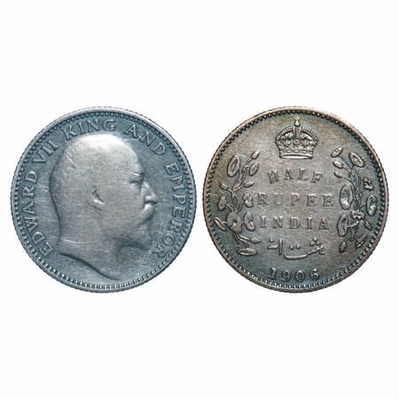 Edward VII, Silver, Half Rupee, 1906, Bombay Mint, 'B' incused & dot. F. Prid 315. GK 963.