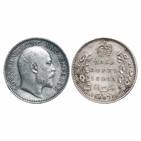 Edward VII, Silver, Half Rupee, 1907, Calcutta Mint, No mint mark. F. Prid 311. GK 967. Ex