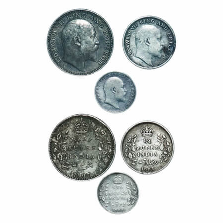 Edward VII, Silver, (3 coins), 1) Half Rupee, 1907, Calcutta mInt, No mint mark, Planchet 