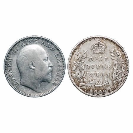 Edward VII, Silver, Half Rupee, 1908, Calcutta Mint, No mint mark. F. Prid 312. GK 968. Ve
