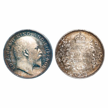 Edward VI, Silver, Half Rupee, 1910, Calcutta Mint, No mint mark, Ghost on Rev. F. Prid 31