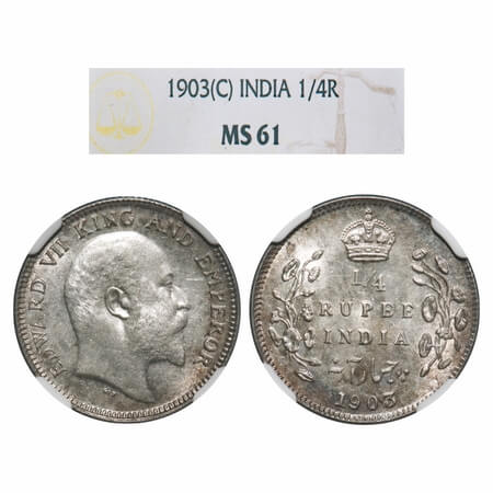 Edward VII, Silver, 1/4 Rupee, 1903, Calcutta Mint, No mint mark. F. Prid 432. GK 972. NGC