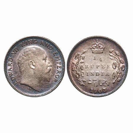 Edward VII, Silver, 1/4 Rupee, 1903, Calcutta Mint, No mint mark, Ghost on Rev. F. Prid 43