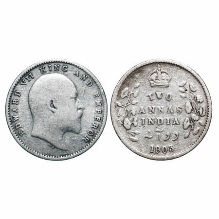 Edward VII, Silver, 2 Annas, 1903, Calcutta Mint, No mint mark. F. Prid 556. GK 980. Fine+