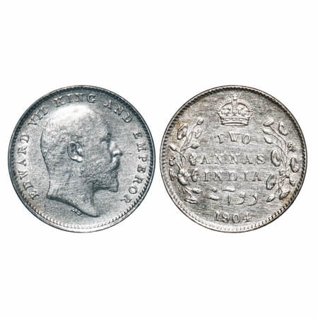 Edward VII, Silver, 2 Annas, 1904, Calcutta Mint, No mint mark. F. Prid 557. GK 981. Uncir