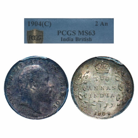 Edward VII, Silver, 2 Annas, 1904, Calcutta Mint, No mint mark. F. Prid 557. GK 981. PCGS 