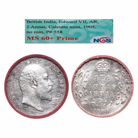 Edward VII, Silver, 2 Annas, 1905, Calcutta Mint, No mint mark. F. Prid 558. GK 982. NGS S