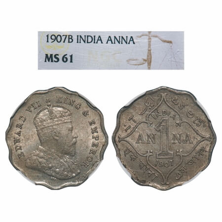 Edward VII, Copper-Nickel, 1 Anna, 1907, Bombay Mint, 'B' incused. F. Prid 926. GK 990. NG