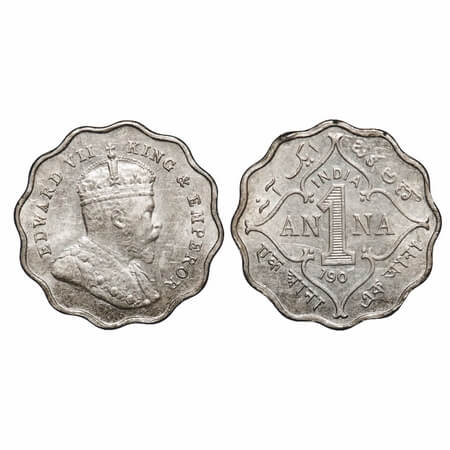 Edward VII, Copper-Nickel, 1 Anna, 1907, Bombay Mint, 'B' incused. F. Prid 926. GK 990. Al