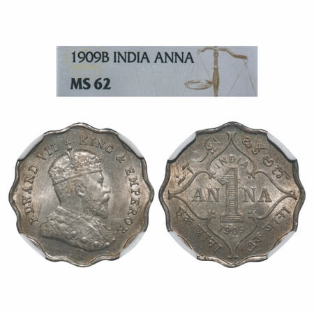 Edward VII, Copper-Nickel, 1 Anna, 1909, Bombay Mint, 'B' incused. F. Prid 928. GK 992. NG