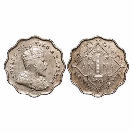 Edward VII, Copper-Nickel, 1 Anna, 1909, Bombay Mint, 'B' incused. F. Prid 928. GK 992. Ex