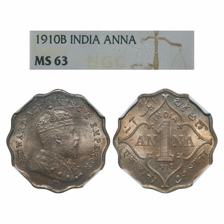 Edward VII, Copper-Nickel, 1 Anna, 1910, Bombay Mint, 'B' incused. F. Prid 929. GK 993. NG